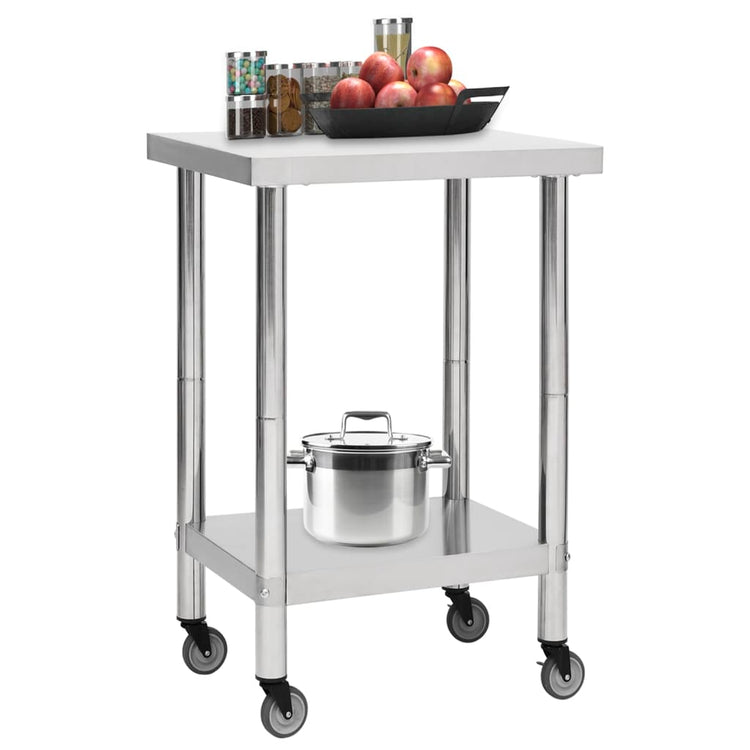 Table de cuisine Vidaxl avec roues 60x60x85 cm en acier inoxydable