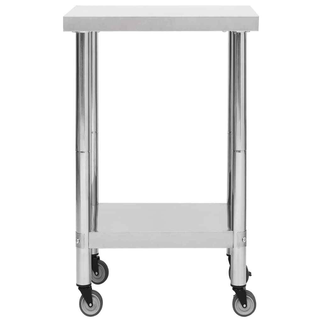 Table de cuisine Vidaxl avec roues 60x60x85 cm en acier inoxydable