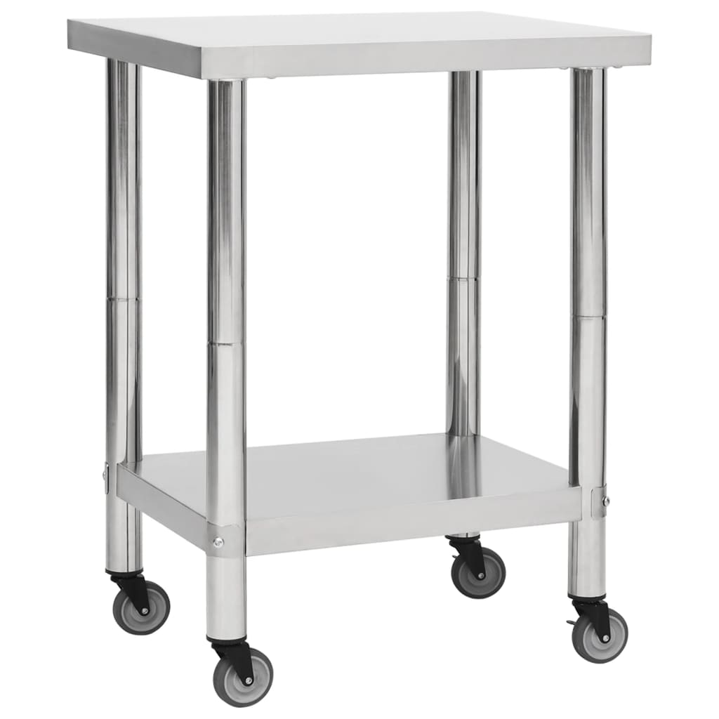 Table de travail de cuisine Vidaxl avec roues 80x30x85 cm en acier inoxydable