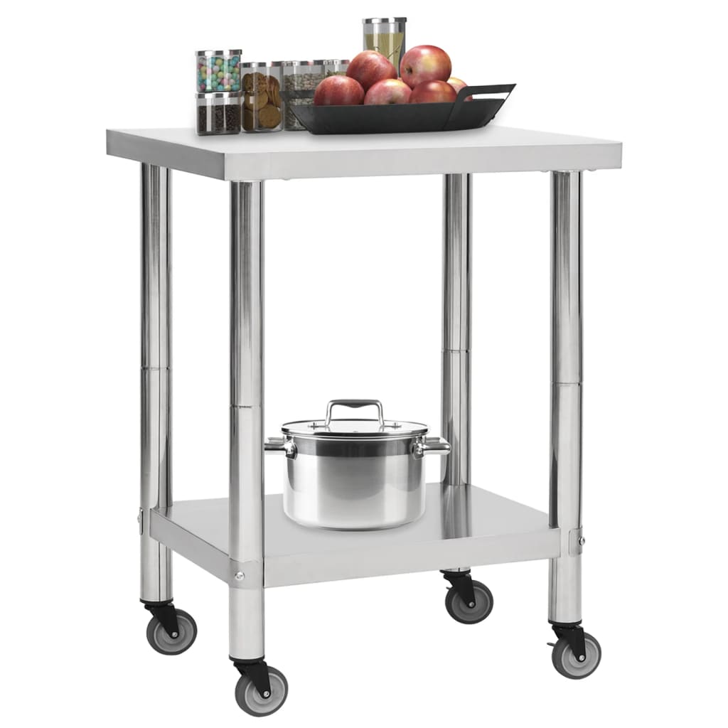 Table de travail de cuisine Vidaxl avec roues 80x30x85 cm en acier inoxydable
