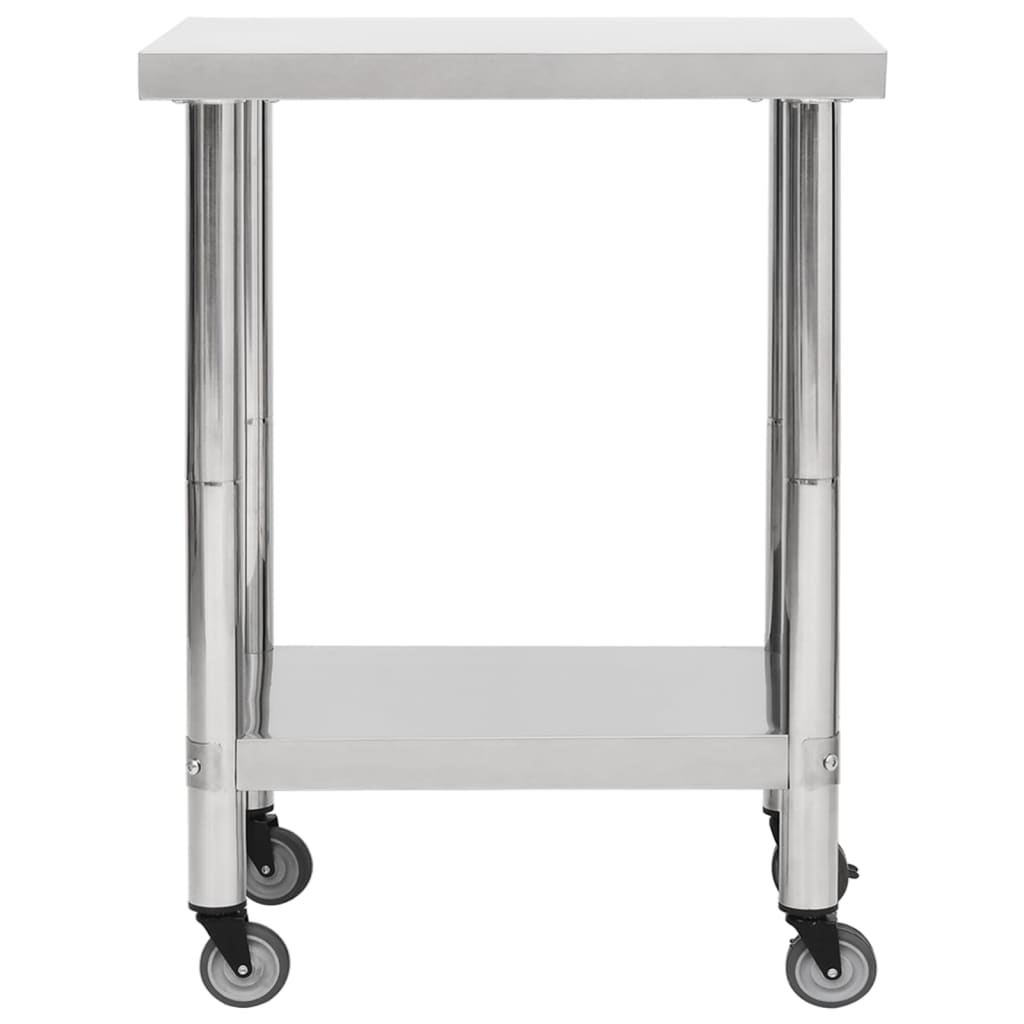 Table de travail de cuisine Vidaxl avec roues 80x30x85 cm en acier inoxydable