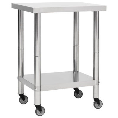Table de cuisine Vidaxl avec roues 80x45x85 cm en acier inoxydable