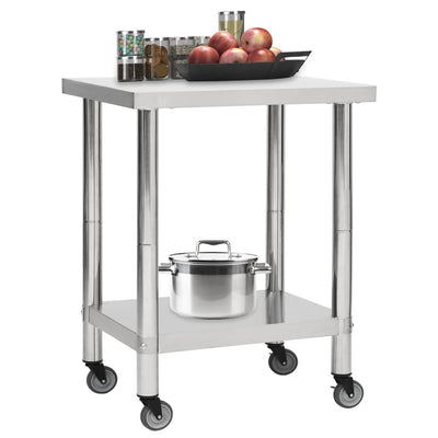 Table de cuisine Vidaxl avec roues 80x45x85 cm en acier inoxydable