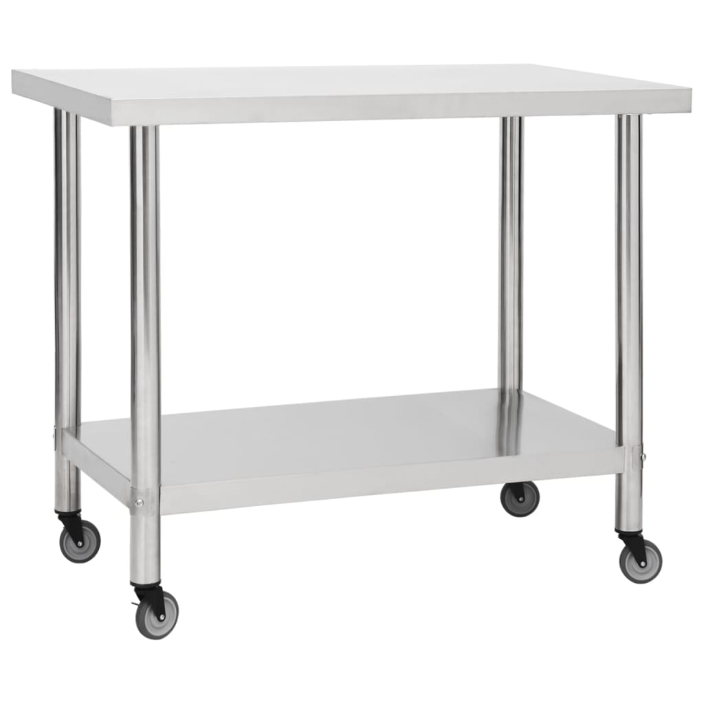 Table de cuisine Vidaxl avec roues 80x60x85 cm en acier inoxydable