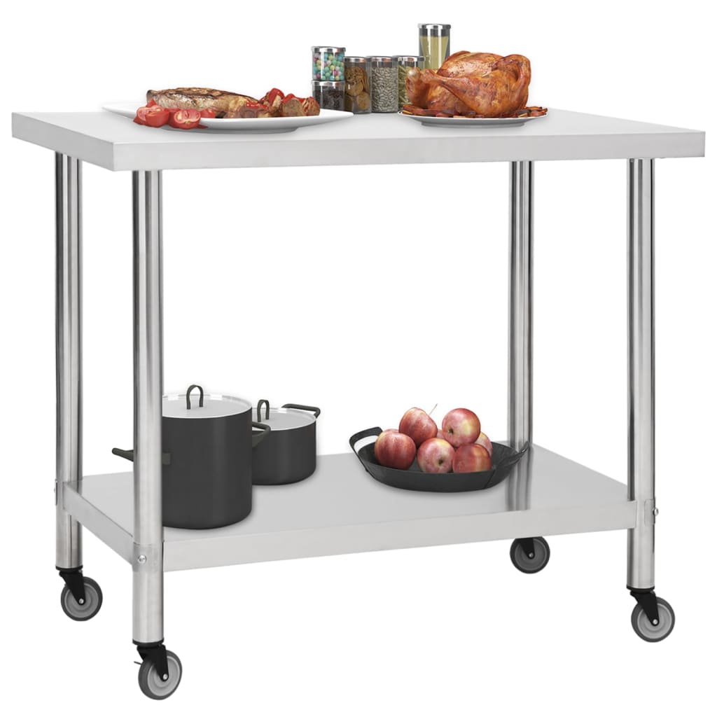 Table de cuisine Vidaxl avec roues 80x60x85 cm en acier inoxydable