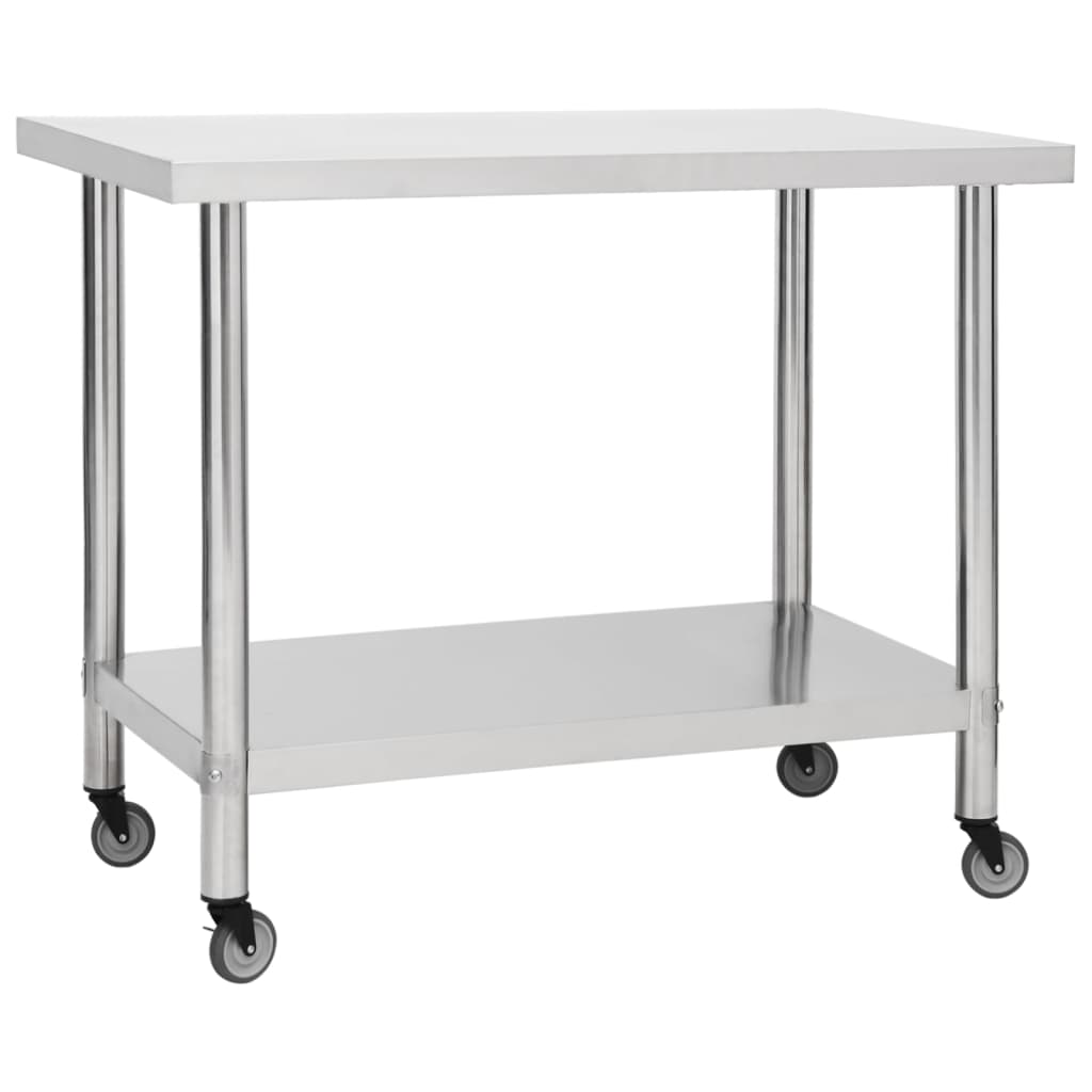 Table de cuisine Vidaxl avec roues 100x30x85 cm en acier inoxydable