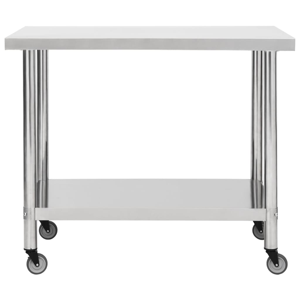 Table de cuisine Vidaxl avec roues 100x30x85 cm en acier inoxydable