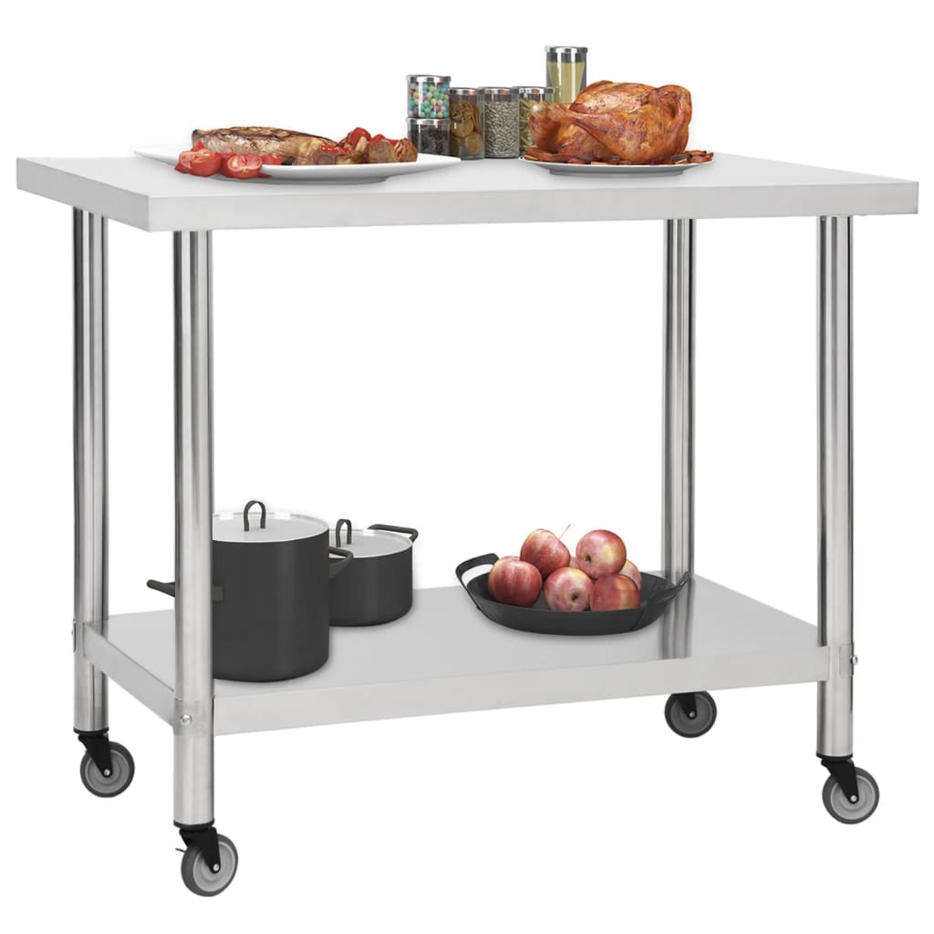 Table de cuisine Vidaxl avec roues 100x45x85 cm en acier inoxydable
