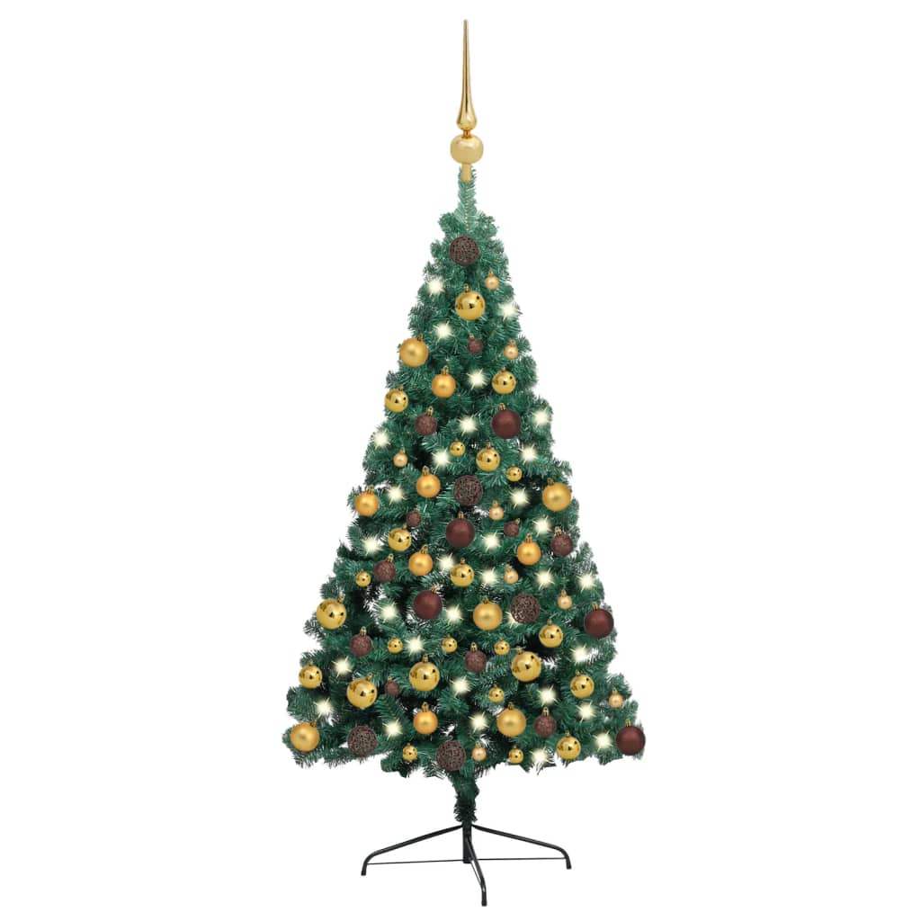 Vidaxl Kunstkerstboom avec l'éclairage et les balles de Noël demi-180 cm verts