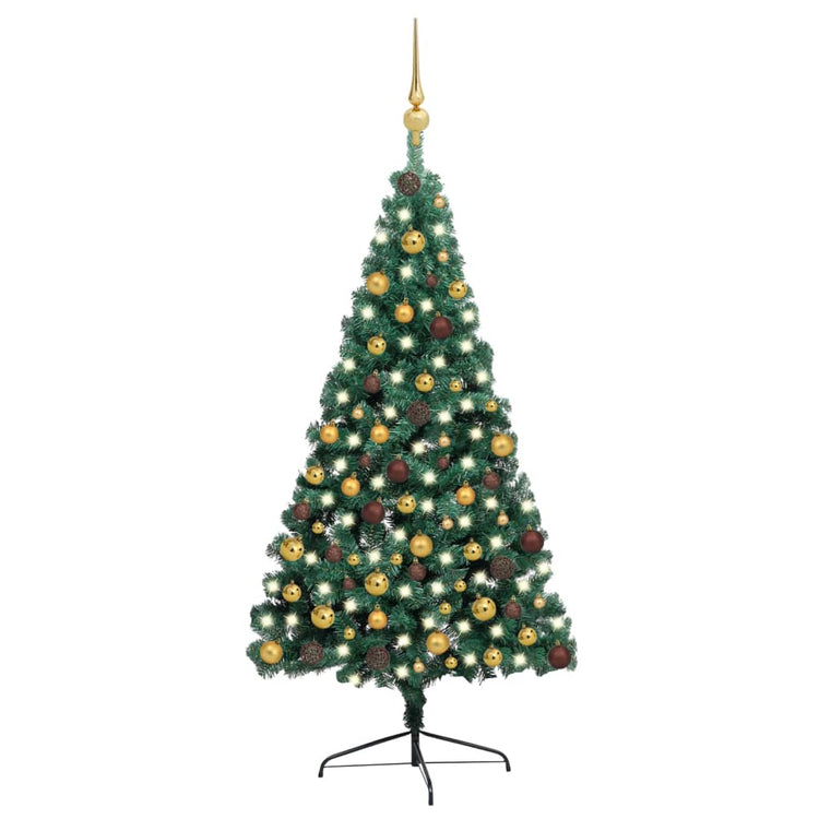 Vidaxl Kunstkerstboom avec l'éclairage et les balles de Noël à demi 210 cm vert