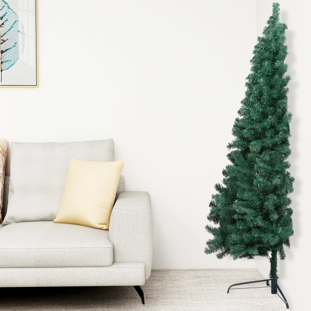Vidaxl Kunstkerstboom avec l'éclairage et les balles de Noël à demi 210 cm vert