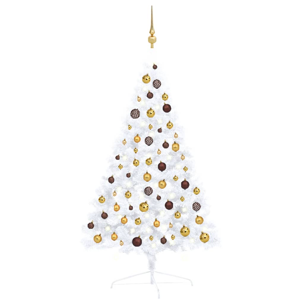 Vidaxl kunstkerstboom avec l'éclairage et les balles de Noël à demi 120 cm blanc