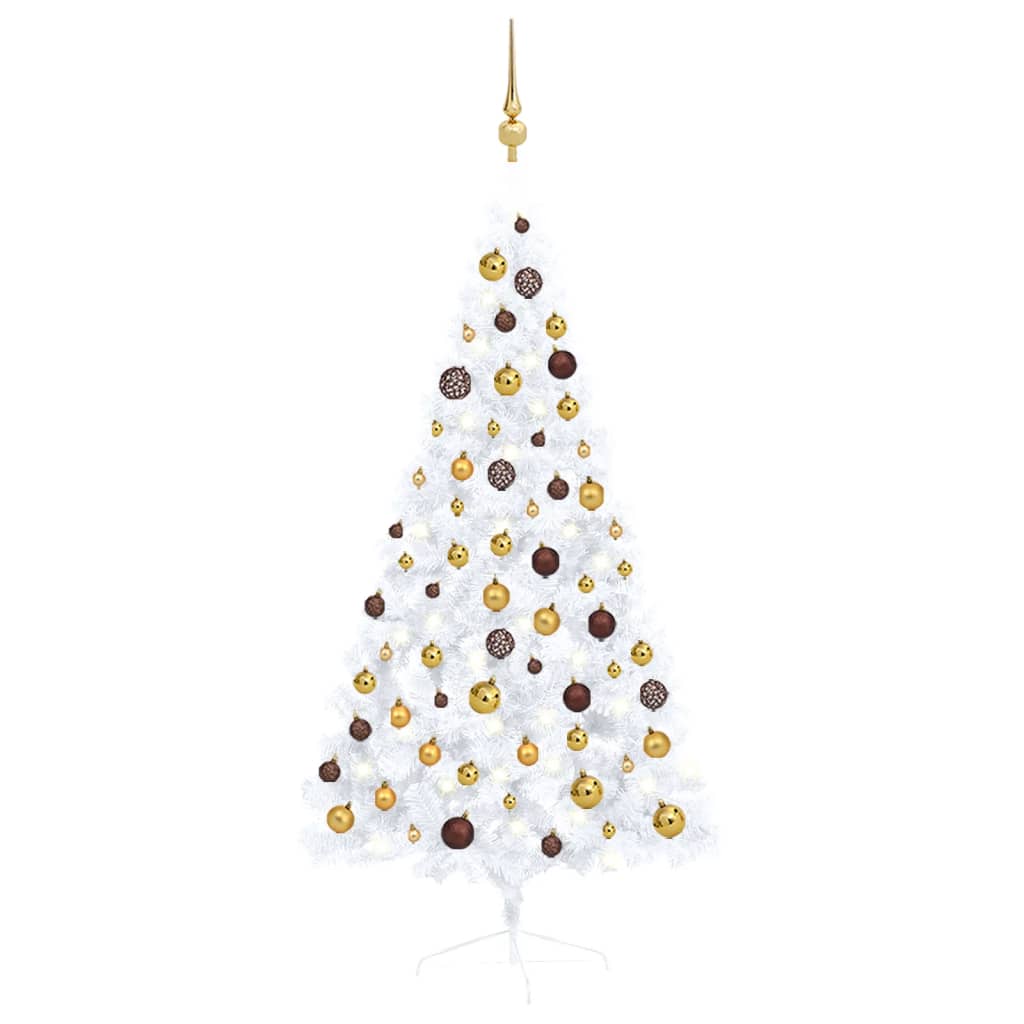 Vidaxl kunstkerstboom avec l'éclairage et les balles de Noël demi-150 cm blancs