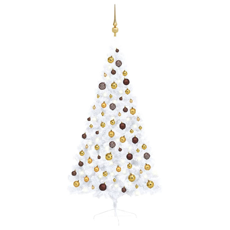 Vidaxl kunstkerstboom avec l'éclairage et les balles de Noël demi-150 cm blancs