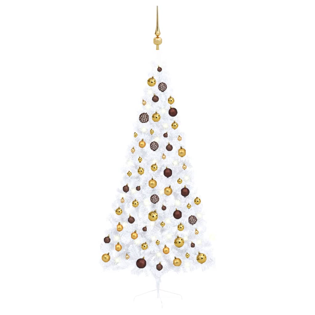 Vidaxl kunstkerstboom avec éclairage et balles de Noël demi-180 cm blancs