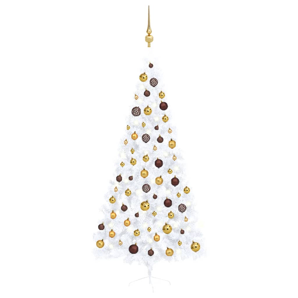 Vidaxl kunstkerstboom avec l'éclairage et les balles de Noël demi-210 cm blancs