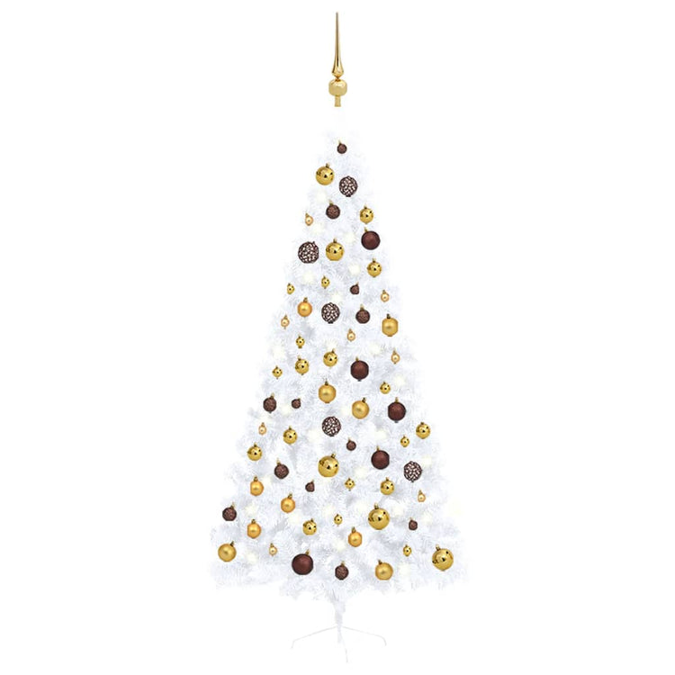 Vidaxl kunstkerstboom avec l'éclairage et les balles de Noël demi-210 cm blancs