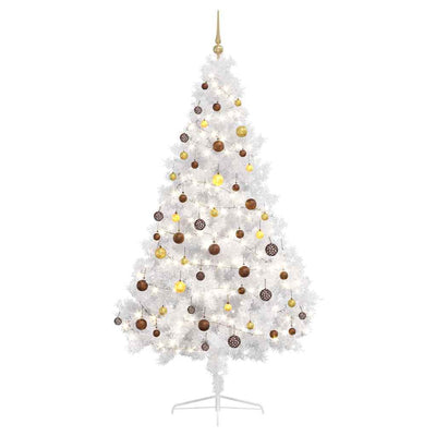 Vidaxl kunstkerstboom avec l'éclairage et les balles de Noël demi-210 cm blancs