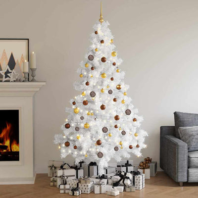 Vidaxl kunstkerstboom avec l'éclairage et les balles de Noël demi-210 cm blancs