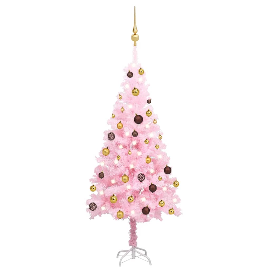 Vidaxl kunstkerstboom avec éclairage et balles de Noël 120 cm PVC rose