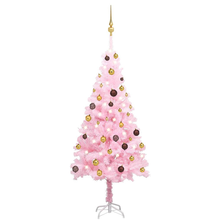 Vidaxl kunstkerstboom avec éclairage et balles de Noël 150 cm PVC rose