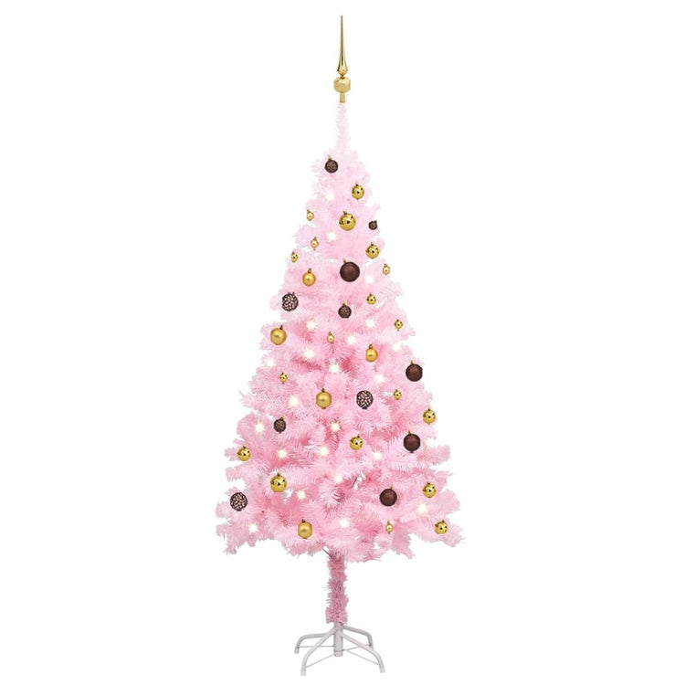 Vidaxl kunstkerstboom avec éclairage et balles de Noël 180 cm PVC rose