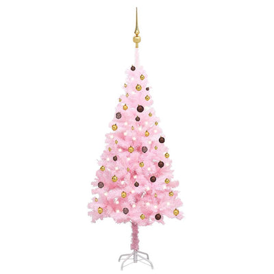 Vidaxl kunstkerstboom avec éclairage et balles de Noël 210 cm PVC rose