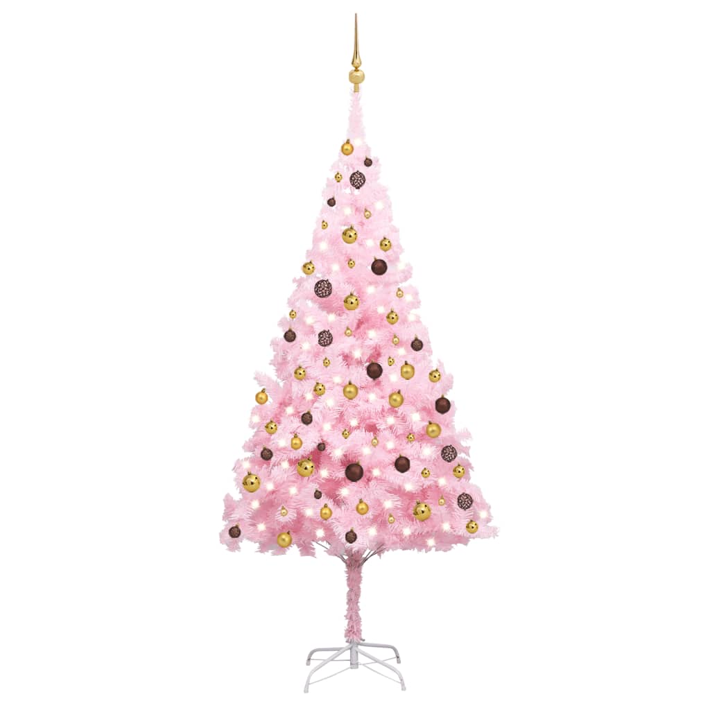 Vidaxl kunstkerstboom avec éclairage et balles de Noël 240 cm PVC rose