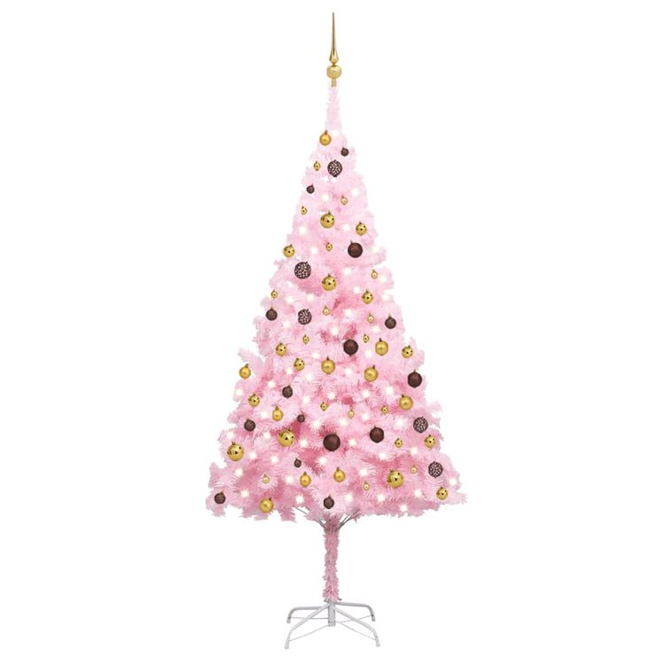 Vidaxl kunstkerstboom avec éclairage et balles de Noël 240 cm PVC rose