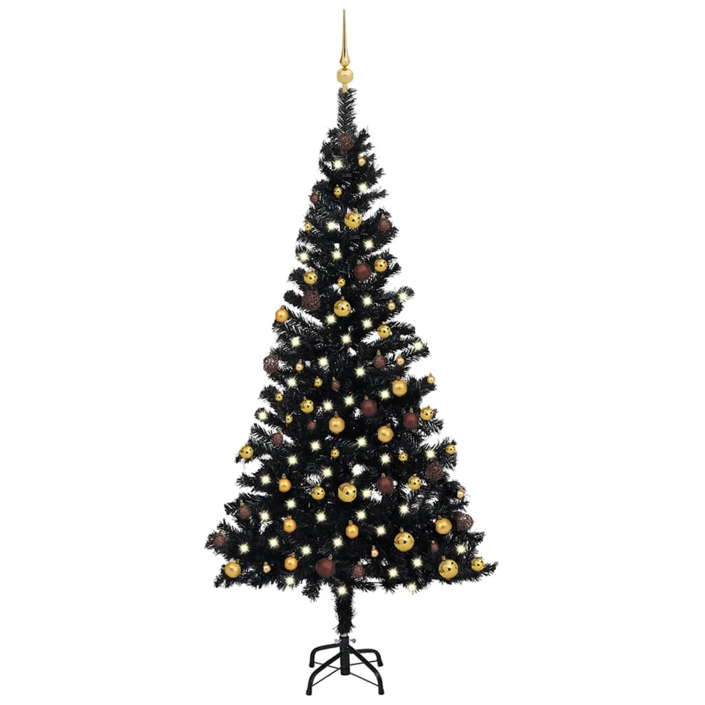 Vidaxl kunstkerstboom avec éclairage et balles de Noël 150 cm PVC noir