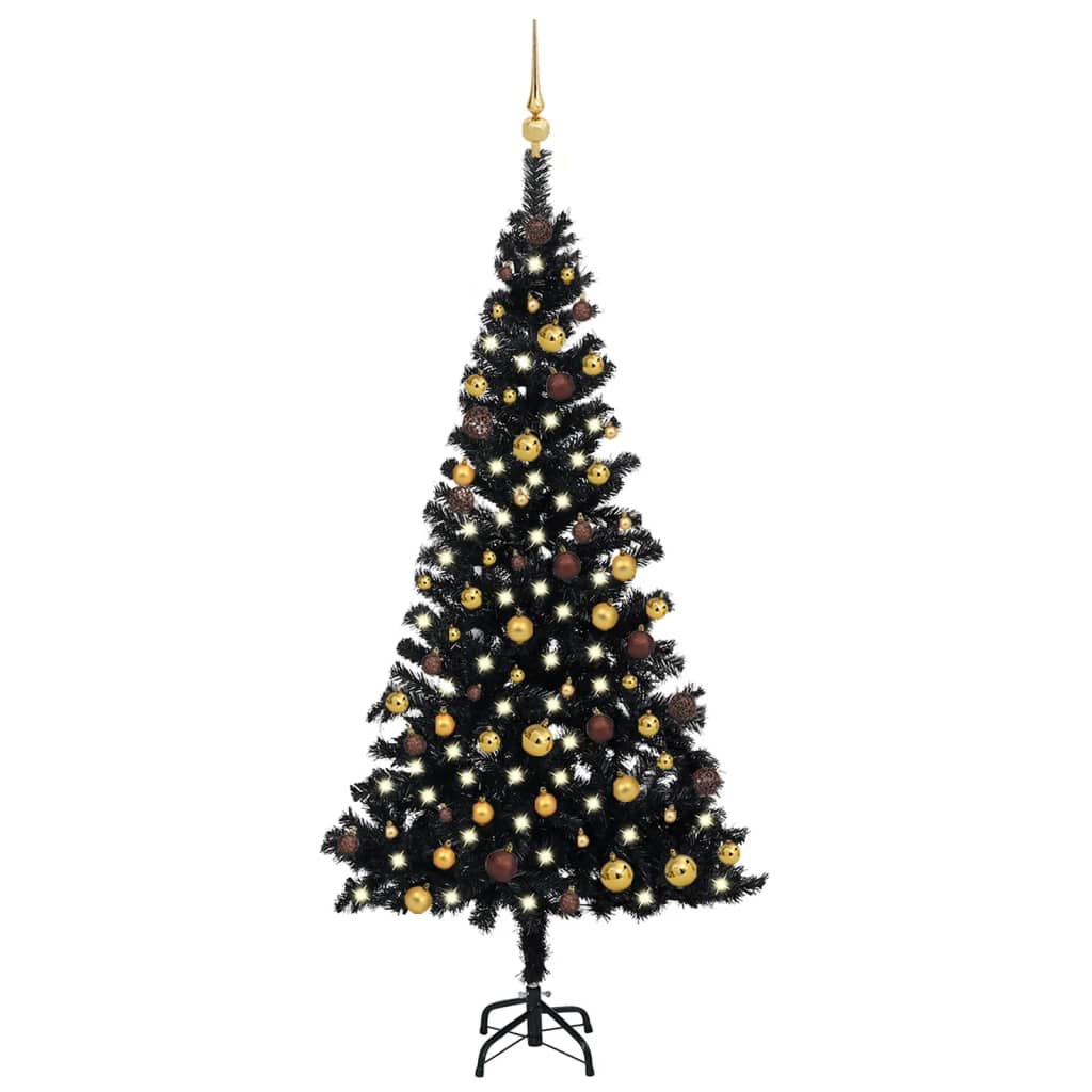 Vidaxl kunstkerstboom avec éclairage et balles de Noël 180 cm PVC noir