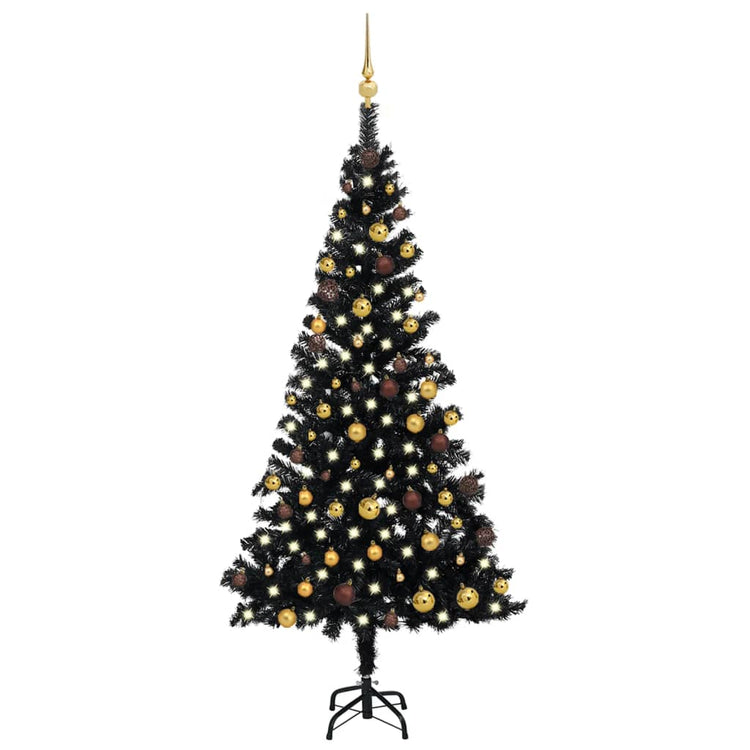 Vidaxl kunstkerstboom avec éclairage et balles de Noël 180 cm PVC noir