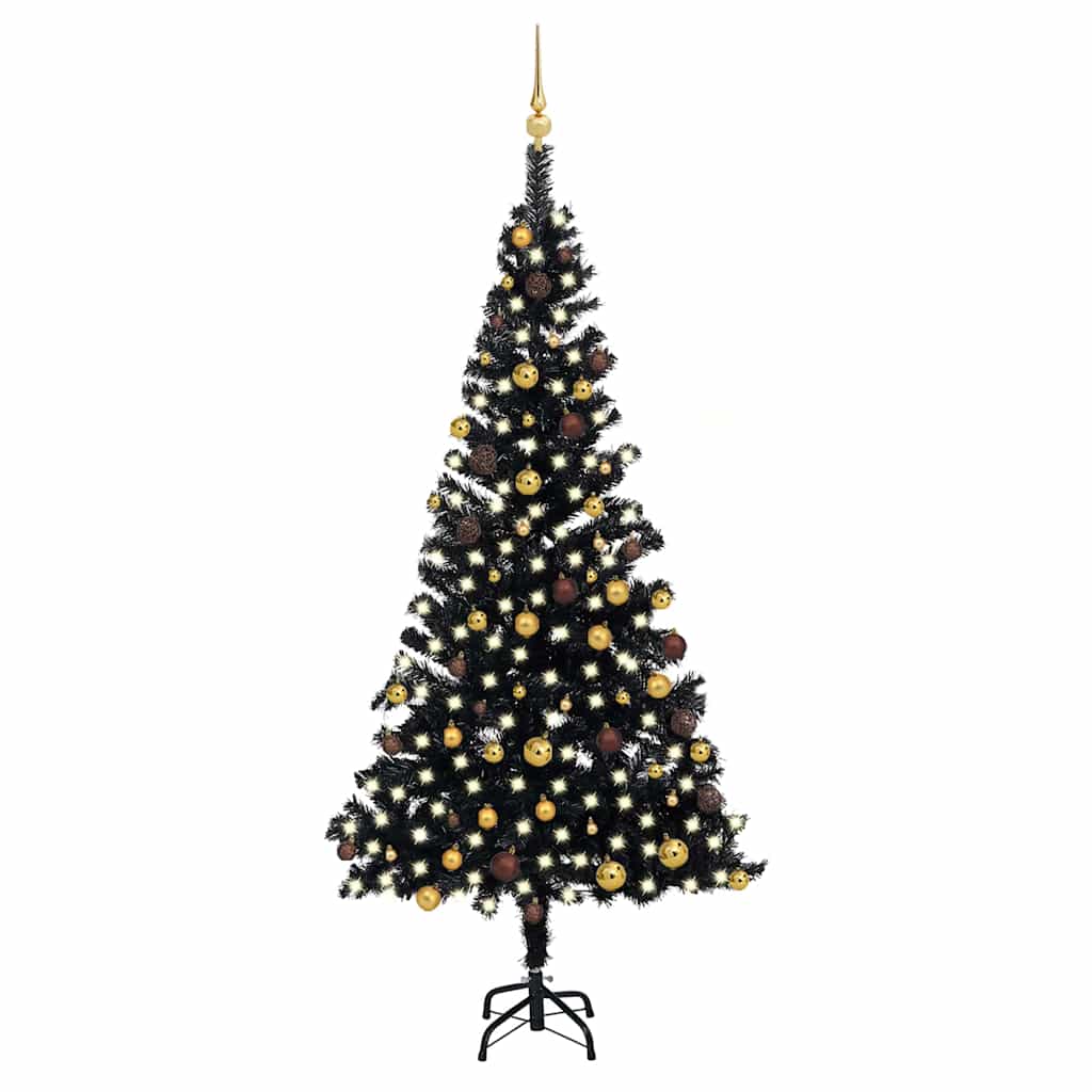 Vidaxl kunstkerstboom avec éclairage et balles de Noël 210 cm PVC noir