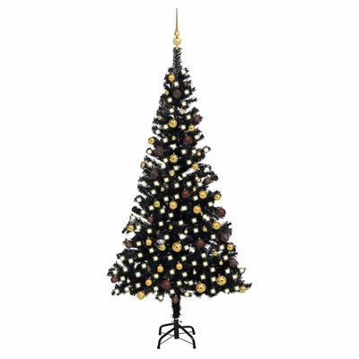 Vidaxl kunstkerstboom avec éclairage et balles de Noël 210 cm PVC noir