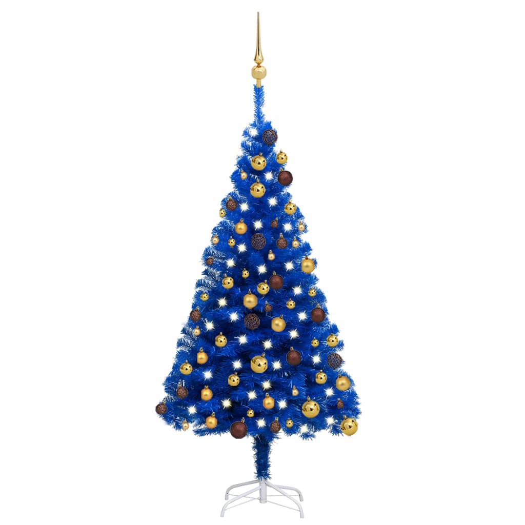 Vidaxl kunstkerstboom avec l'éclairage et les balles de Noël 120 cm PVC bleu