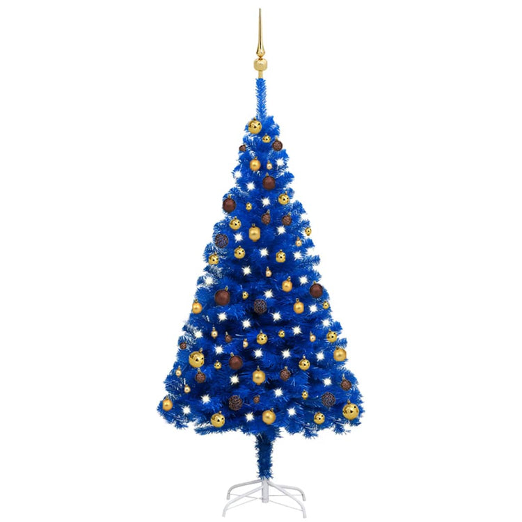 Vidaxl kunstkerstboom avec l'éclairage et les balles de Noël 150 cm PVC bleu