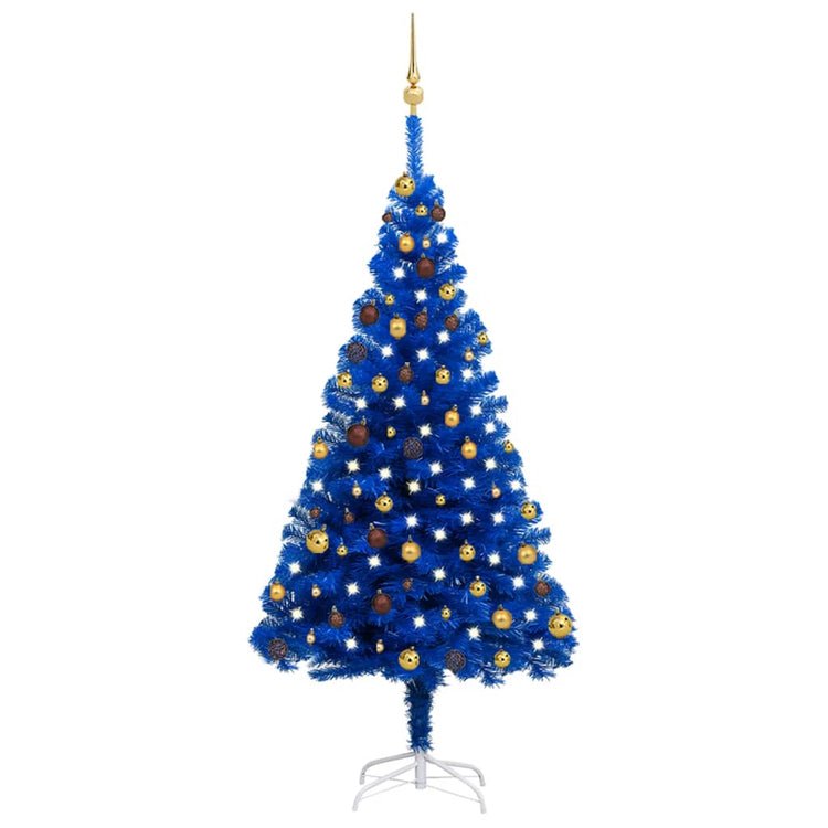 Vidaxl kunstkerstboom avec l'éclairage et les balles de Noël 180 cm PVC bleu