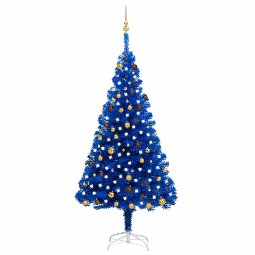 Vidaxl kunstkerstboom avec l'éclairage et les balles de Noël 210 cm PVC bleu