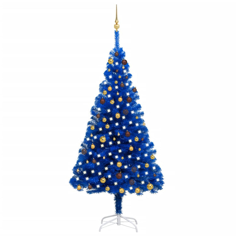 Vidaxl kunstkerstboom avec l'éclairage et les balles de Noël 210 cm PVC bleu