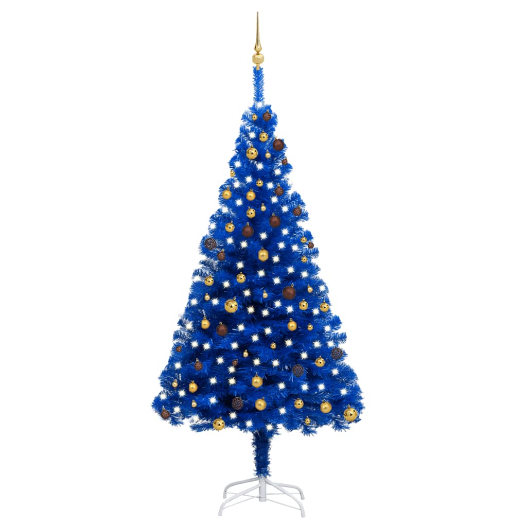 Vidaxl kunstkerstboom avec l'éclairage et les balles de Noël 240 cm PVC bleu