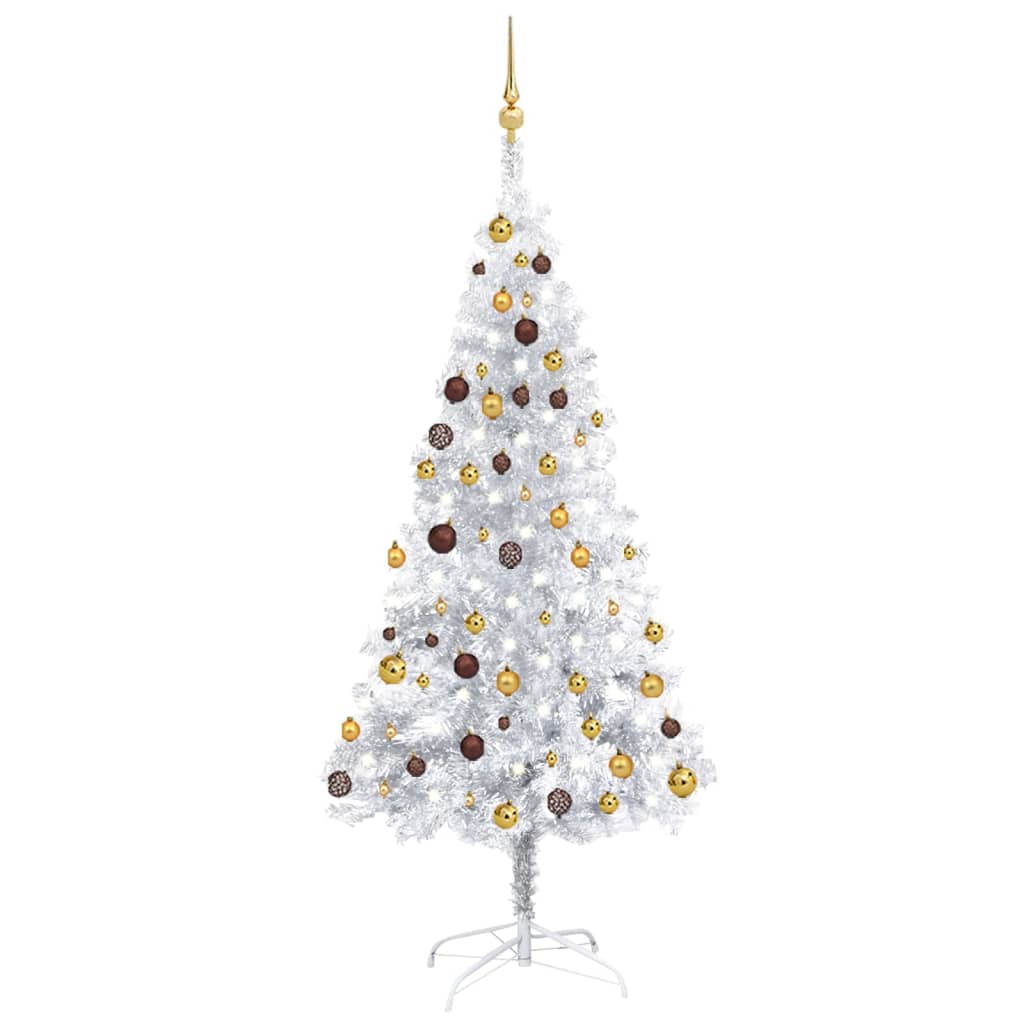 Vidaxl kunstkerstboom avec éclairage et balles de Noël 180 cm argent pour animaux de compagnie