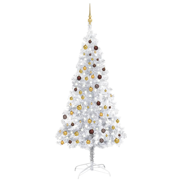 Vidaxl kunstkerstboom avec éclairage et balles de Noël 210 cm argent pour animaux de compagnie