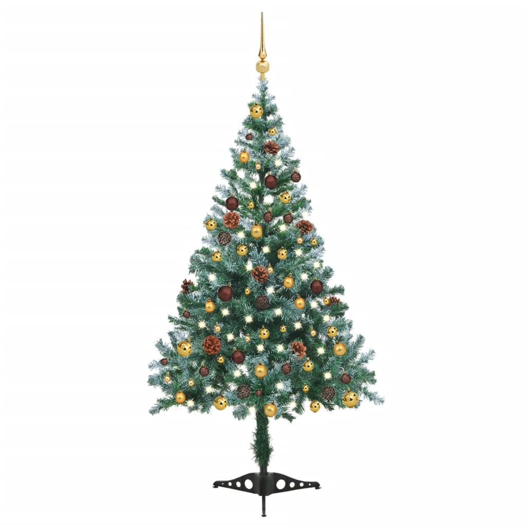 Vidaxl kunstkerstboom avec des boules d'éclairage cône de pin de neige 150 cm