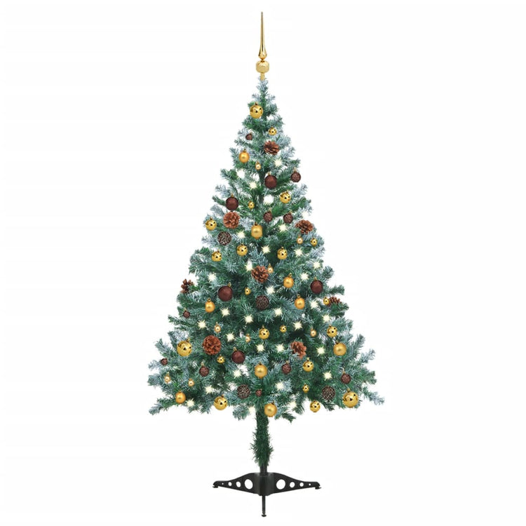 Vidaxl kunstkerstboom avec des boules d'éclairage cône de pin de neige 150 cm