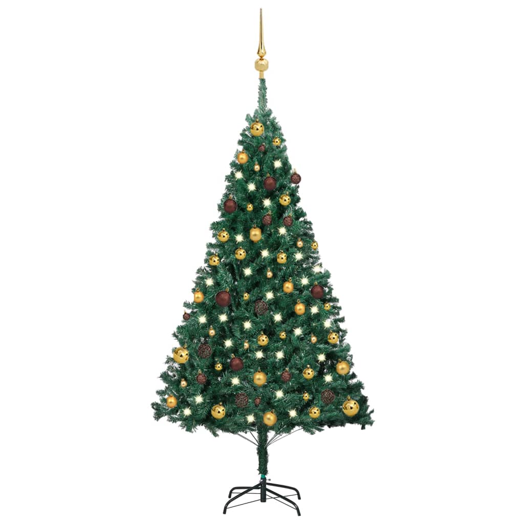 Vidaxl kunstkerstboom avec éclairage et balles de Noël 150 cm en PVC vert