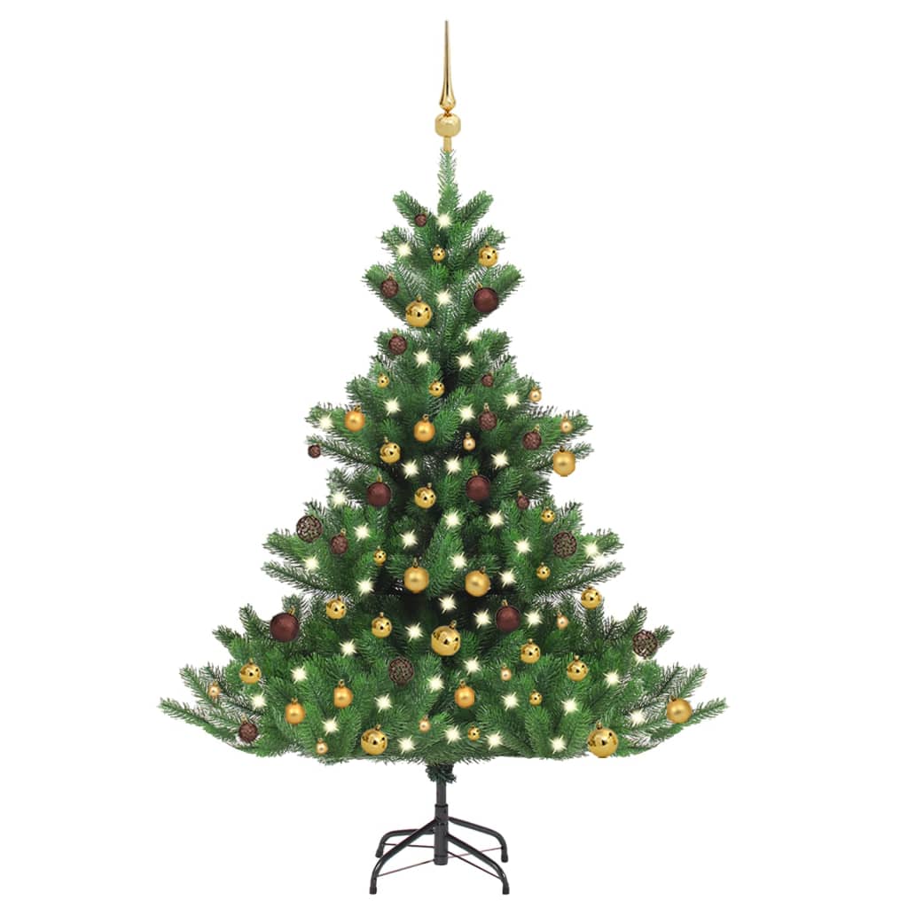 Vidaxl kunstkerstboom nordmann avec les LED et les balles de Noël 120 cm verts