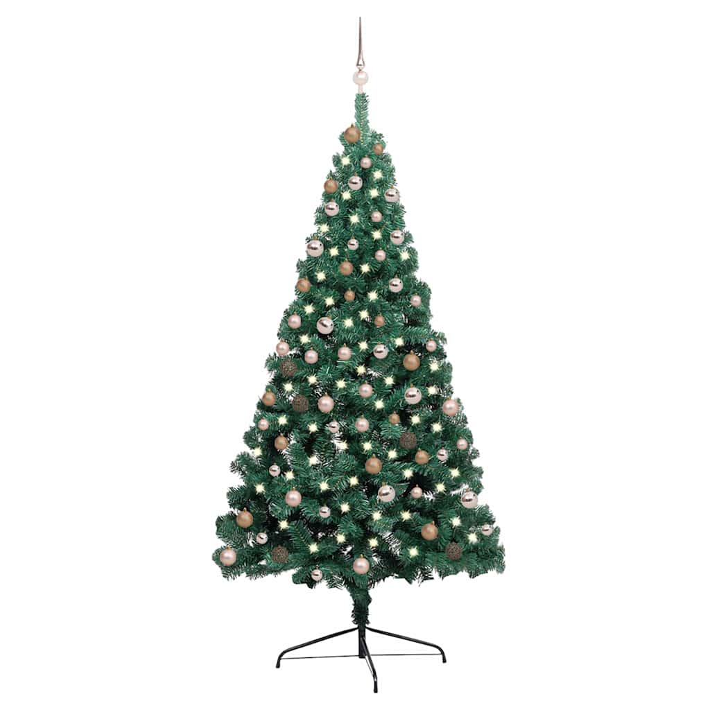 Vidaxl Kunstkerstboom avec l'éclairage et les balles de Noël à demi 210 cm vert