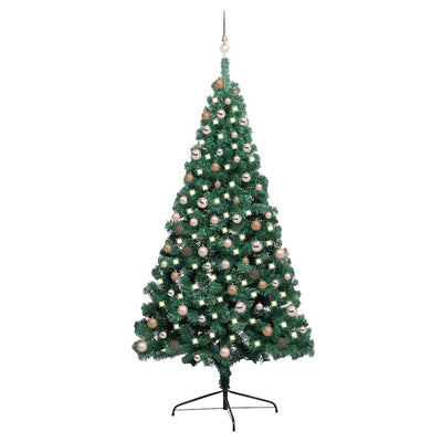 Vidaxl Kunstkerstboom avec l'éclairage et les balles de Noël à demi 210 cm vert