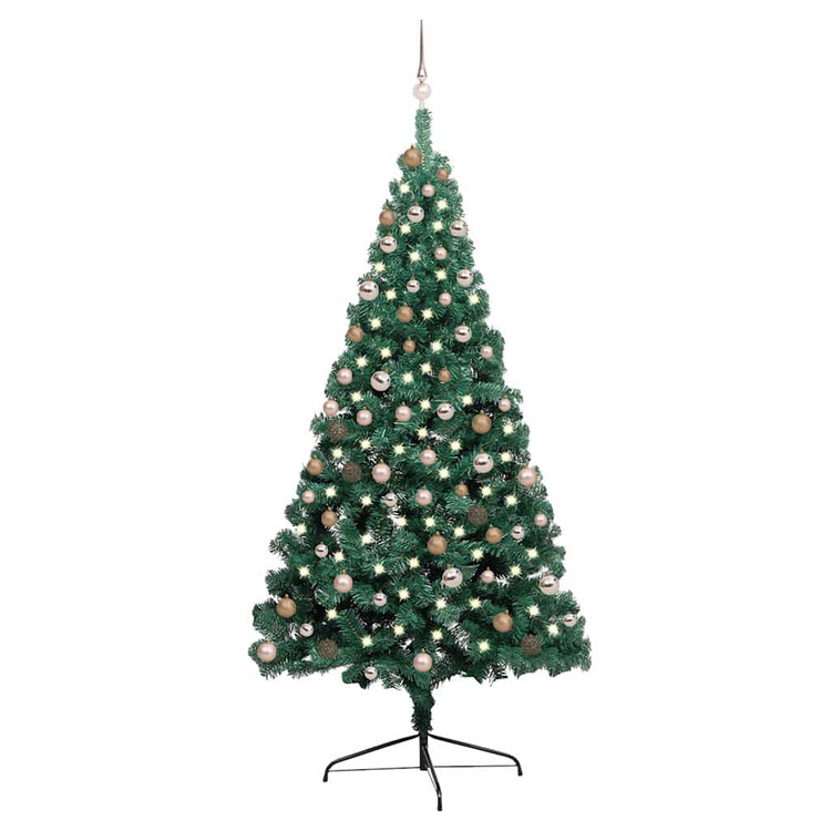 Vidaxl Kunstkerstboom avec l'éclairage et les balles de Noël à demi 210 cm vert