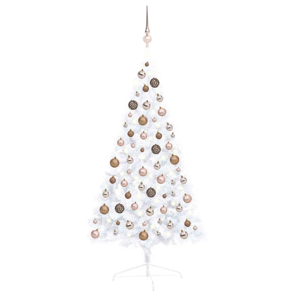 Vidaxl kunstkerstboom avec l'éclairage et les balles de Noël à demi 120 cm blanc